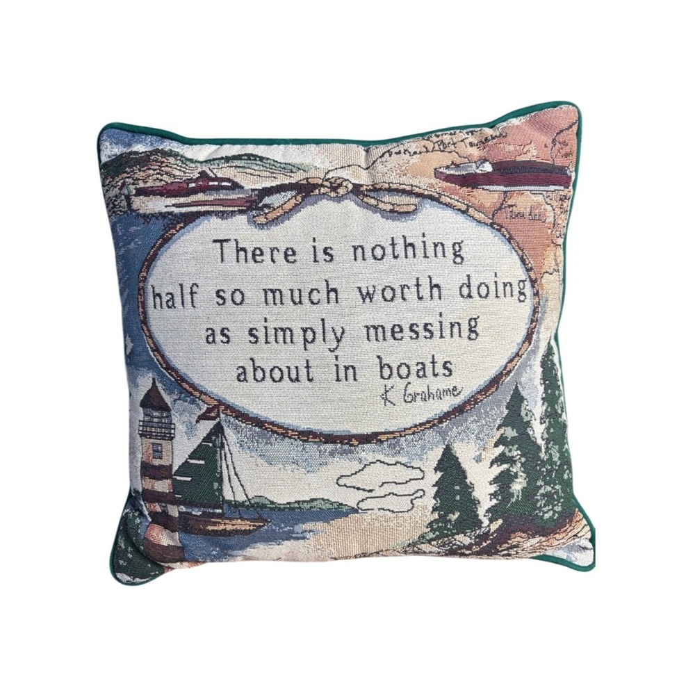 Vintage Riverdale‎ K. Grahame Quote Nautical Boats Tapestry Throw Pillow USA 15"